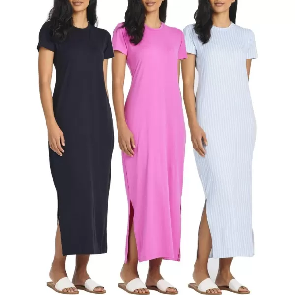 image3Pack Womens Casual Short Sleeve Maxi TShirt Dress  Summer Dress with Slit ampamp Pockets Available in Plus SizeSet 4