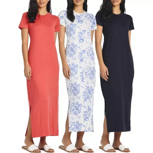 image3Pack Womens Casual Short Sleeve Maxi TShirt Dress  Summer Dress with Slit ampamp Pockets Available in Plus SizeSet 8