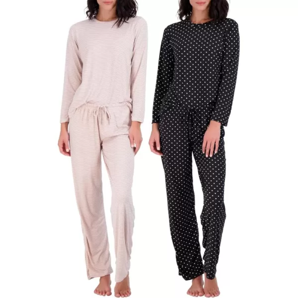 imageReal Essentials 2 Pack Womens Pajama Set  Choose from Short Sleeve with Pocket or Long Sleeve without PocketSet C Black  Pink