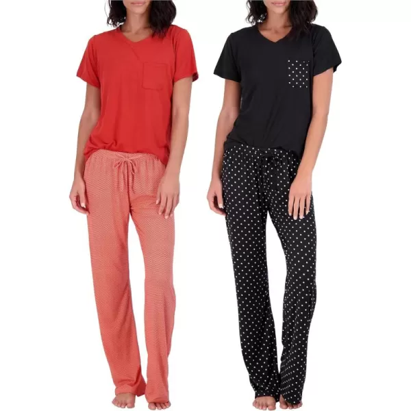 imageReal Essentials 2 Pack Womens Pajama Set  Choose from Short Sleeve with Pocket or Long Sleeve without PocketSet D Black  Orange