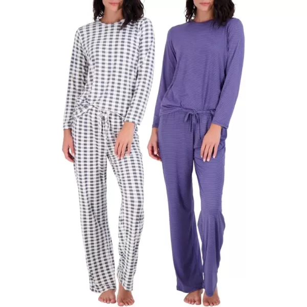 imageReal Essentials 2 Pack Womens Pajama Set  Choose from Short Sleeve with Pocket or Long Sleeve without PocketSet D Blue  Charcoal