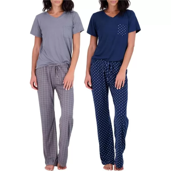 imageReal Essentials 2 Pack Womens Pajama Set  Choose from Short Sleeve with Pocket or Long Sleeve without PocketSet F Gray  Navy