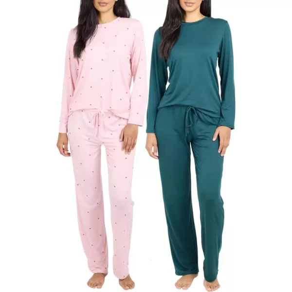 imageReal Essentials 2 Pack Womens Pajama Set  Choose from Short Sleeve with Pocket or Long Sleeve without PocketSet F Green  Pink