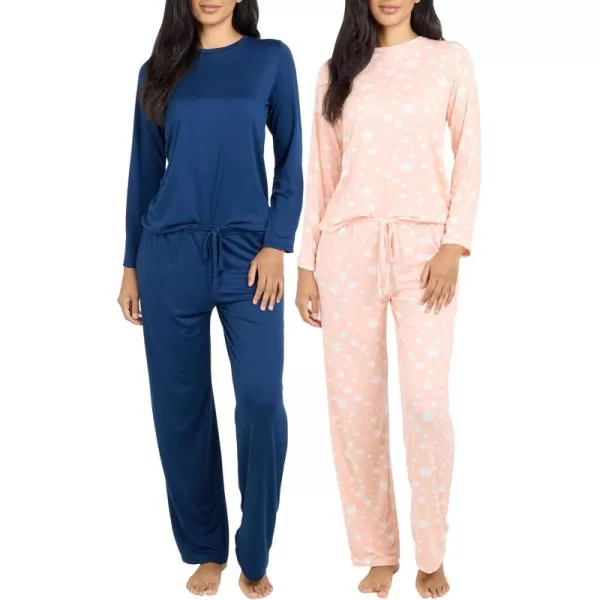 imageReal Essentials 2 Pack Womens Pajama Set  Choose from Short Sleeve with Pocket or Long Sleeve without PocketSet G Blue  Pink