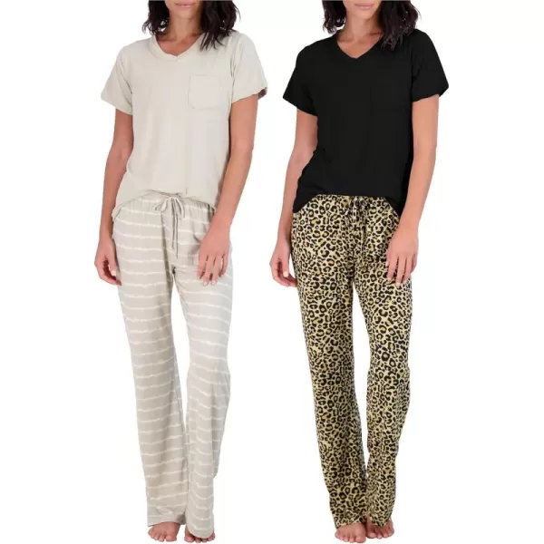 imageReal Essentials 2 Pack Womens Pajama Set  Choose from Short Sleeve with Pocket or Long Sleeve without PocketSet H Black  Beige