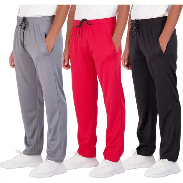 imageReal Essentials 3 Pack Boys Mesh Open Bottom Active Sweatpants with Pockets ampamp DrawstringSet 9