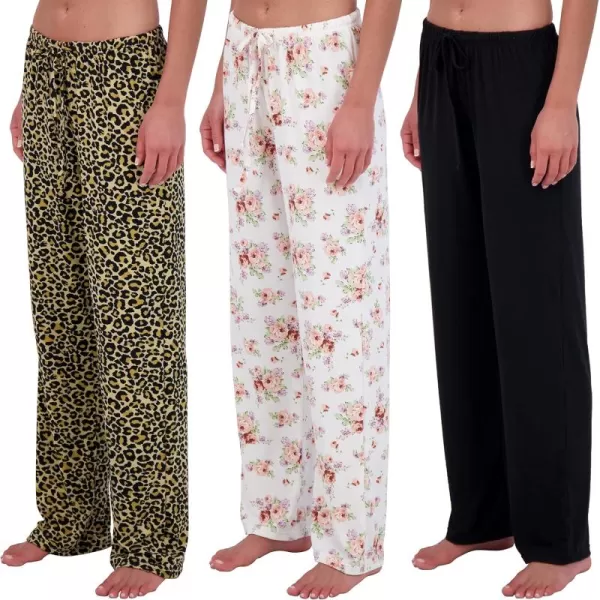 imageReal Essentials 3 Pack Womens UltraSoft Comfy Pajama Lounge Pants Sleepwear Available In Fleece ampamp Soft Knit in Plus SizeSoft Knit Set F