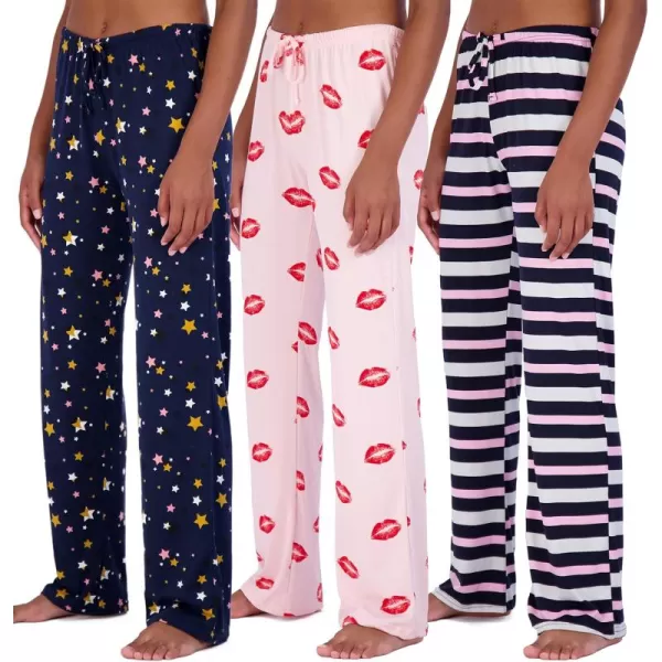 imageReal Essentials 3 Pack Womens UltraSoft Comfy Pajama Lounge Pants Sleepwear Available In Fleece ampamp Soft Knit in Plus SizeSoft Knit Set H