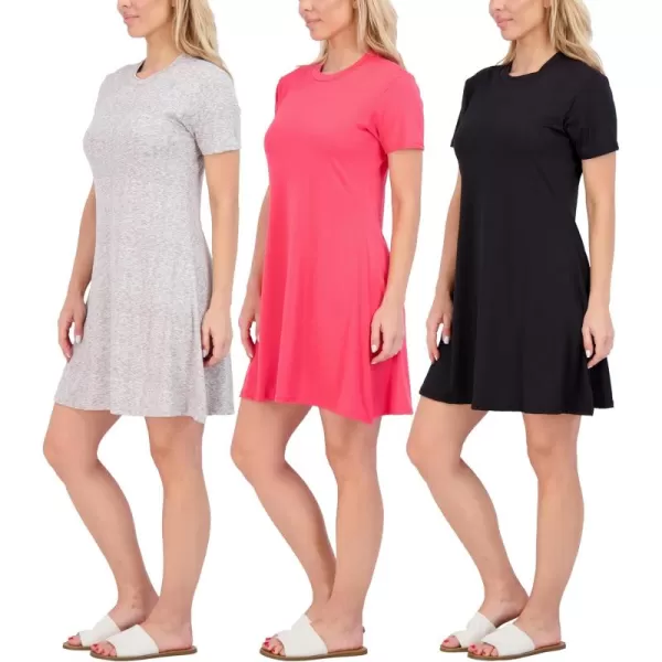 imageReal Essentials 3Pack Womens Soft Lounge Swing Casual TShirt Dress Available in Plus SizeSet 1