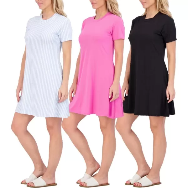 imageReal Essentials 3Pack Womens Soft Lounge Swing Casual TShirt Dress Available in Plus SizeSet 6