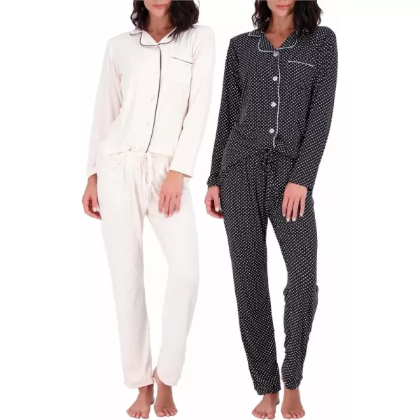 imageReal Essentials 4 Piece Womens Long ampamp Short Sleeve Button Down Pajama Set  Ultra Soft Available In Plus SizeLong Sleeve  Set 2