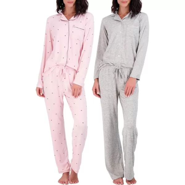 imageReal Essentials 4 Piece Womens Long ampamp Short Sleeve Button Down Pajama Set  Ultra Soft Available In Plus SizeLong Sleeve  Set 4