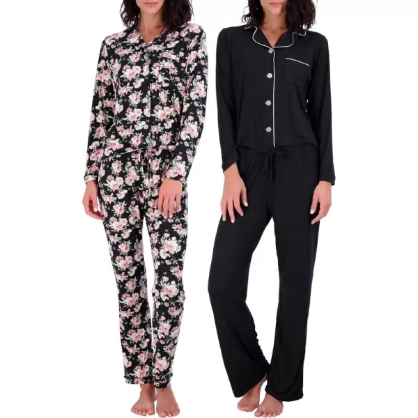 imageReal Essentials 4 Piece Womens Long ampamp Short Sleeve Button Down Pajama Set  Ultra Soft Available In Plus SizeLong Sleeve  Set 5