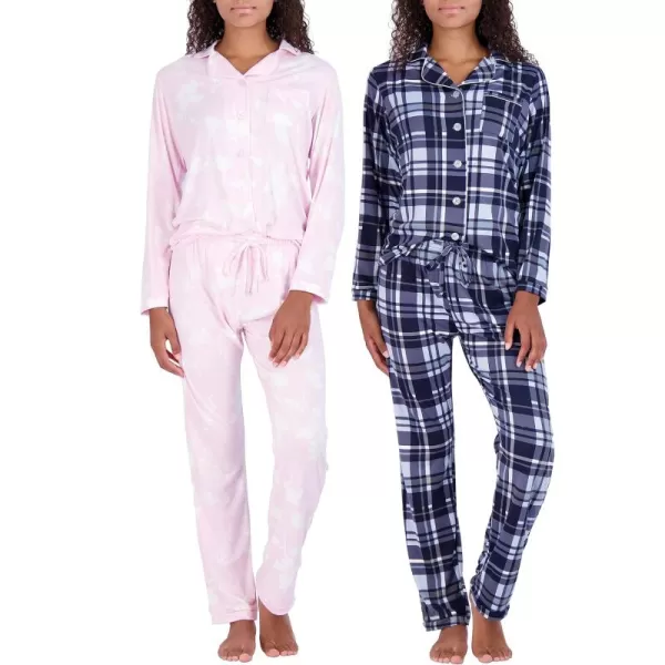 imageReal Essentials 4 Piece Womens Long ampamp Short Sleeve Button Down Pajama Set  Ultra Soft Available In Plus SizeLong Sleeve  Set 8