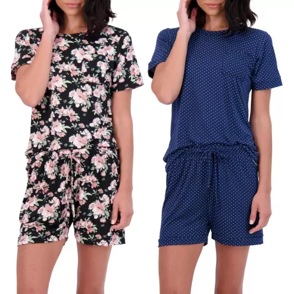 imageReal Essentials 4 Piece Womens Short Sleeve Top with Shorts Pajama Set  UltraSoft Lounge ampamp Sleepwear Available In PlusSet 2