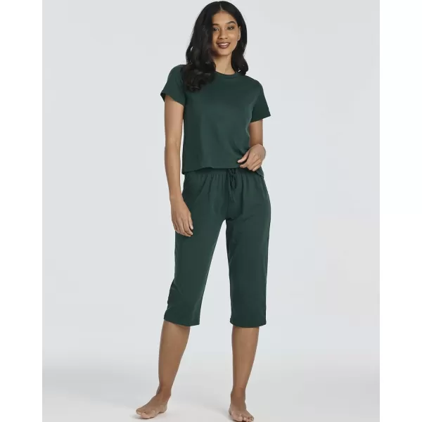imageReal Essentials 2 PackWomens Cotton Pajamas Short Sleeve Tops and Capri Pants Pjs Sets with Pockets Available In PlusSet 2