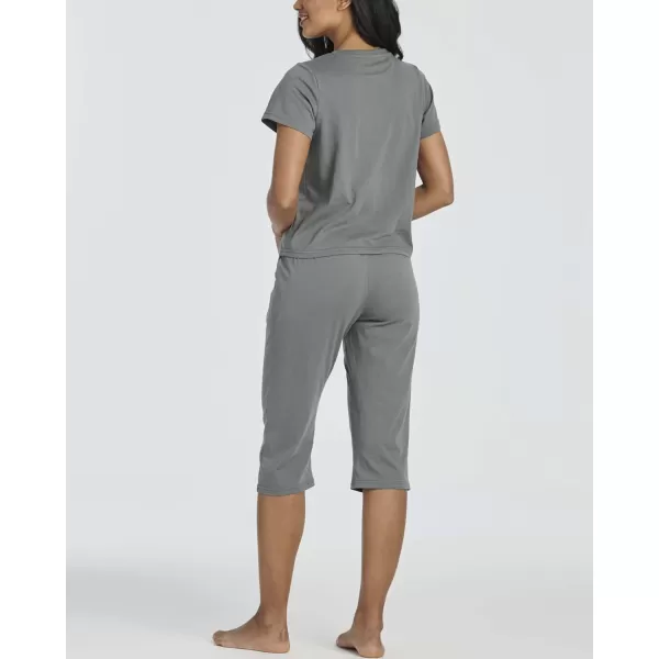 imageReal Essentials 2 PackWomens Cotton Pajamas Short Sleeve Tops and Capri Pants Pjs Sets with Pockets Available In PlusSet 4