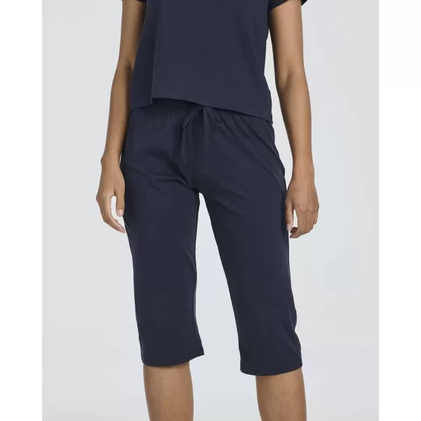 imageReal Essentials 2 PackWomens Cotton Pajamas Short Sleeve Tops and Capri Pants Pjs Sets with Pockets Available In PlusSet 4