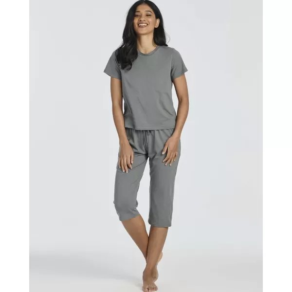 imageReal Essentials 2 PackWomens Cotton Pajamas Short Sleeve Tops and Capri Pants Pjs Sets with Pockets Available In PlusSet 4