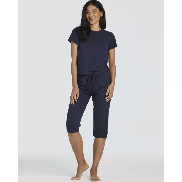 imageReal Essentials 2 PackWomens Cotton Pajamas Short Sleeve Tops and Capri Pants Pjs Sets with Pockets Available In PlusSet 4