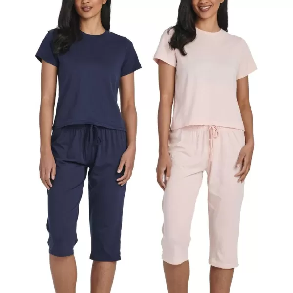 imageReal Essentials 2 PackWomens Cotton Pajamas Short Sleeve Tops and Capri Pants Pjs Sets with Pockets Available In PlusSet 8