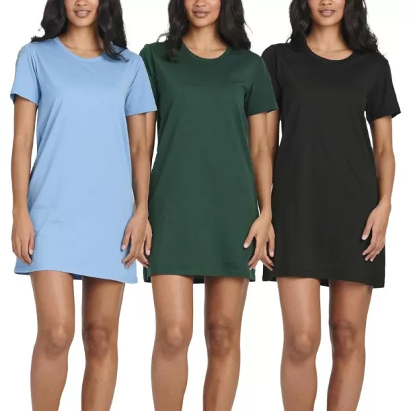 imageReal Essentials 3 Pack Womens Cotton Short Sleeve Nightgowns Sleepshirt Nightshirt Available In Plus SizeSet 2