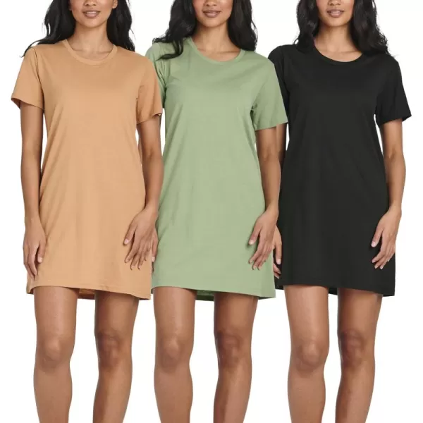 imageReal Essentials 3 Pack Womens Cotton Short Sleeve Nightgowns Sleepshirt Nightshirt Available In Plus SizeSet 3