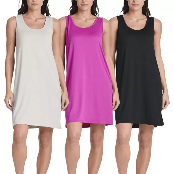 imageReal Essentials 3 Pack Womens Scoop Neck Sleeveless Nightgown Sleep Dress Nightshirt Available In PlusSet 8