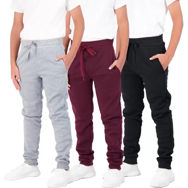 imageReal Essentials 3 Pack Boys Cotton Active Fleece Jogger SweatpantsSet B