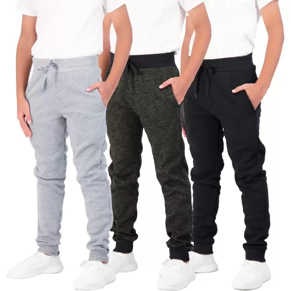 imageReal Essentials 3 Pack Boys Cotton Active Fleece Jogger SweatpantsSet C