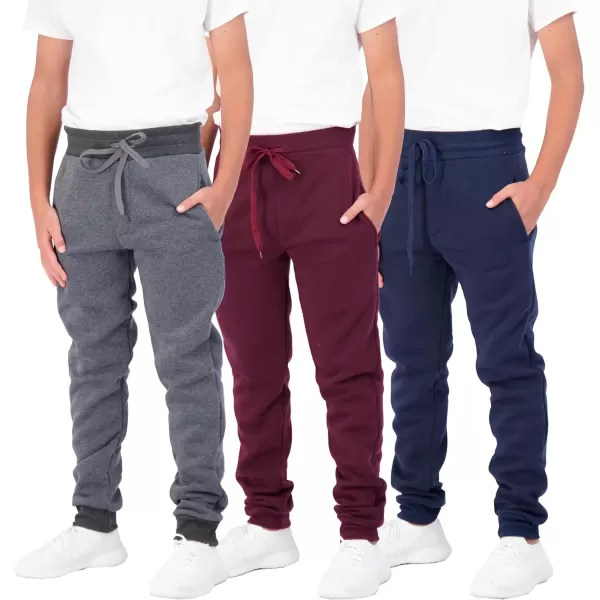 imageReal Essentials 3 Pack Boys Cotton Active Fleece Jogger SweatpantsSet D