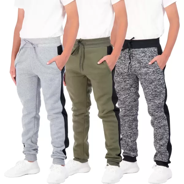 imageReal Essentials 3 Pack Boys Cotton Active Fleece Jogger SweatpantsSet E