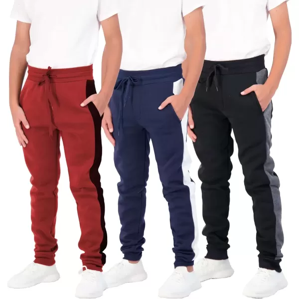 imageReal Essentials 3 Pack Boys Cotton Active Fleece Jogger SweatpantsSet F