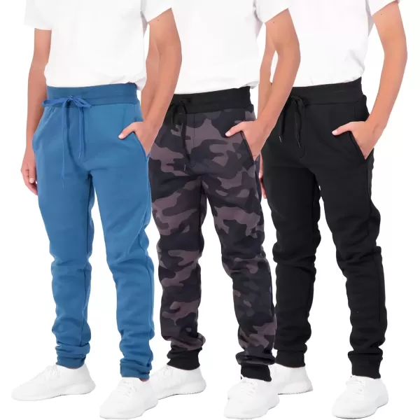 imageReal Essentials 3 Pack Boys Cotton Active Fleece Jogger SweatpantsSet H