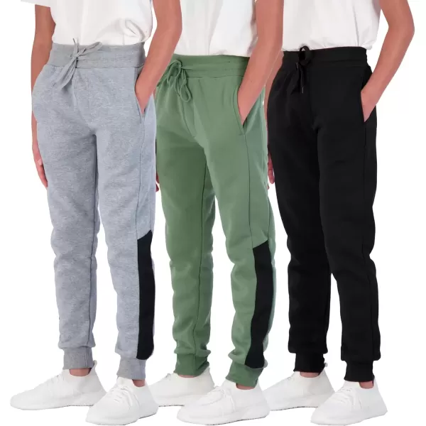 imageReal Essentials 3 Pack Boys Cotton Active Fleece Jogger SweatpantsSet J