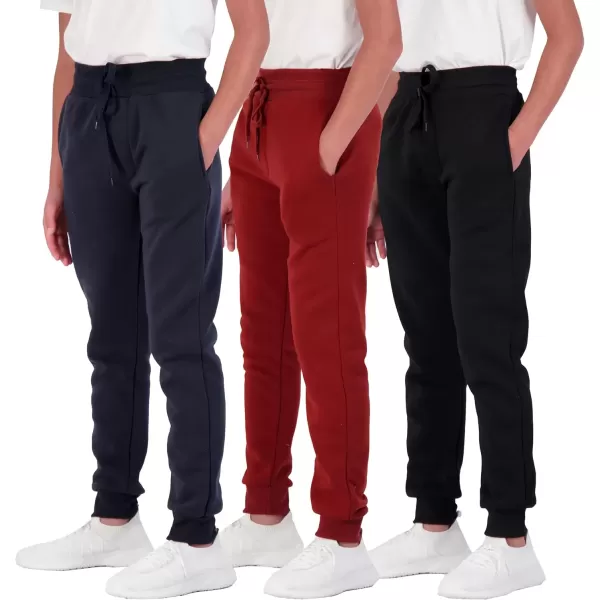 imageReal Essentials 3 Pack Boys Cotton Active Fleece Jogger SweatpantsSet L