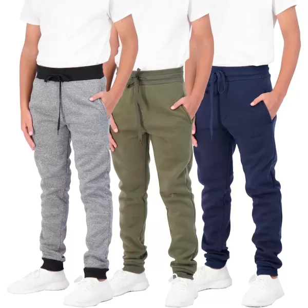 imageReal Essentials 3 Pack Boys Cotton Active Fleece Jogger SweatpantsSet a