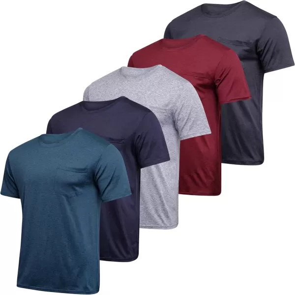 imageReal Essentials 5 Pack Youth DryFit Moisture Wicking Active Athletic Performance ShortSleeve Pocket TShirt Boys ampamp Girls