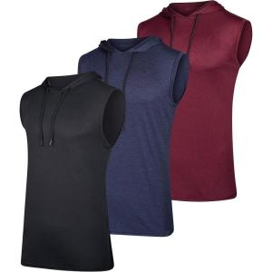 imageReal Essentials 3 Pack Mens DryFit Active Hooded Tank Top  Workout Sleeveless Hoodie Drawstring Available in Big ampamp TallSet 1