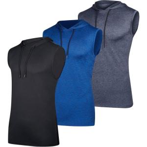 imageReal Essentials 3 Pack Mens DryFit Active Hooded Tank Top  Workout Sleeveless Hoodie Drawstring Available in Big ampamp TallSet 3