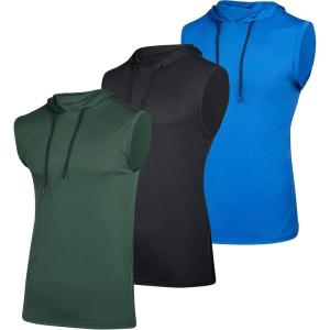 imageReal Essentials 3 Pack Mens DryFit Active Hooded Tank Top  Workout Sleeveless Hoodie Drawstring Available in Big ampamp TallSet 4