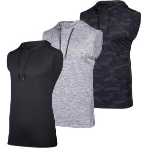 imageReal Essentials 3 Pack Mens DryFit Active Hooded Tank Top  Workout Sleeveless Hoodie Drawstring Available in Big ampamp TallSet 5