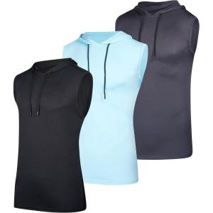 imageReal Essentials 3 Pack Mens DryFit Active Hooded Tank Top  Workout Sleeveless Hoodie Drawstring Available in Big ampamp TallSet 6