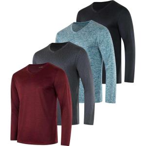 imageReal Essentials 4 Pack Mens Dry Fit Long Sleeve VNeck Active TShirt  Athletic Outdoor UPF 50 Available in Big ampamp TallSet 1