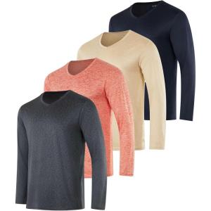 imageReal Essentials 4 Pack Mens Dry Fit Long Sleeve VNeck Active TShirt  Athletic Outdoor UPF 50 Available in Big ampamp TallSet 10