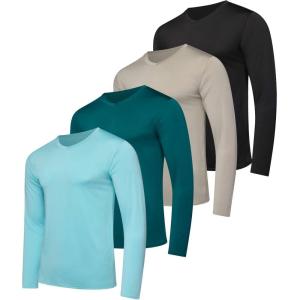 imageReal Essentials 4 Pack Mens Dry Fit Long Sleeve VNeck Active TShirt  Athletic Outdoor UPF 50 Available in Big ampamp TallSet 11