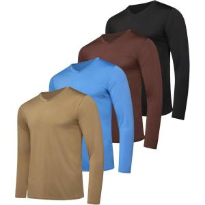 imageReal Essentials 4 Pack Mens Dry Fit Long Sleeve VNeck Active TShirt  Athletic Outdoor UPF 50 Available in Big ampamp TallSet 12