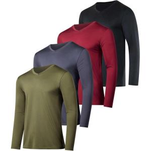 imageReal Essentials 4 Pack Mens Dry Fit Long Sleeve VNeck Active TShirt  Athletic Outdoor UPF 50 Available in Big ampamp TallSet 2