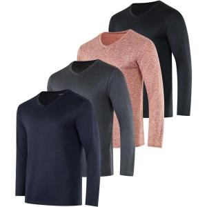 imageReal Essentials 4 Pack Mens Dry Fit Long Sleeve VNeck Active TShirt  Athletic Outdoor UPF 50 Available in Big ampamp TallSet 5