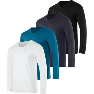 imageReal Essentials 4 Pack Mens Dry Fit Long Sleeve VNeck Active TShirt  Athletic Outdoor UPF 50 Available in Big ampamp TallSet 7